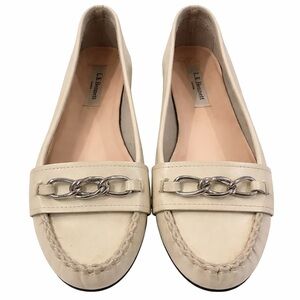 LK Bennett Ivory Leather Loafers w/ Silver Chain 🇮🇹 Made in Italy 37 / 6.5